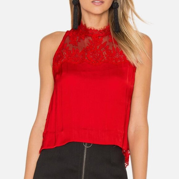Free People Red Lace Tied To You Flyaway Tank Sleeveless Open Back Size Large - Picture 1 of 9
